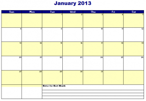 2013 Monthly Calendar Template