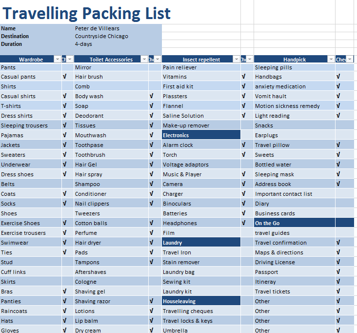 Packing List Template 02