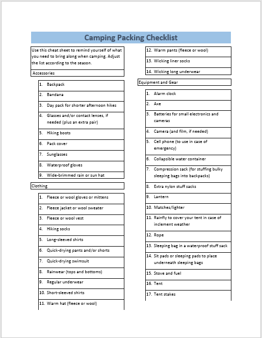 Packing List Template 04