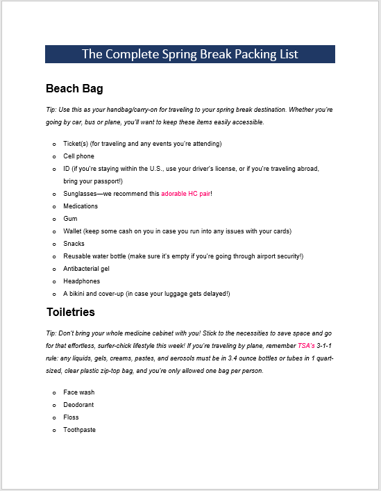 Packing List Template 06