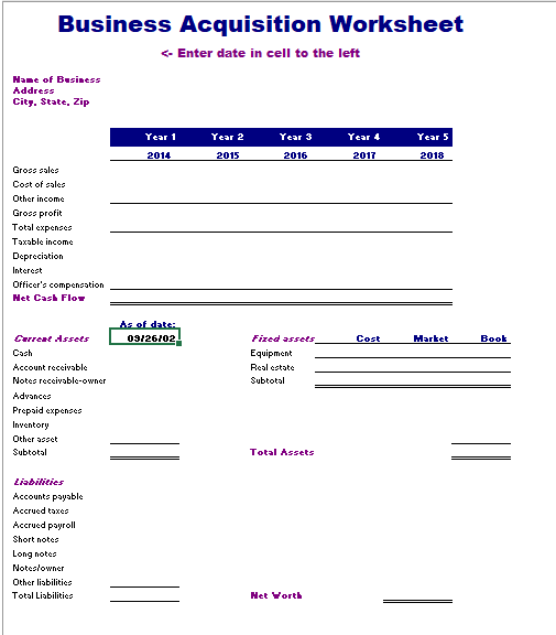 Business Acquisition Worksheet