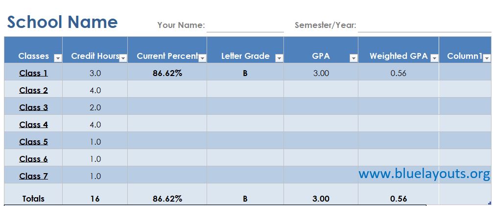 Grade Book template 02