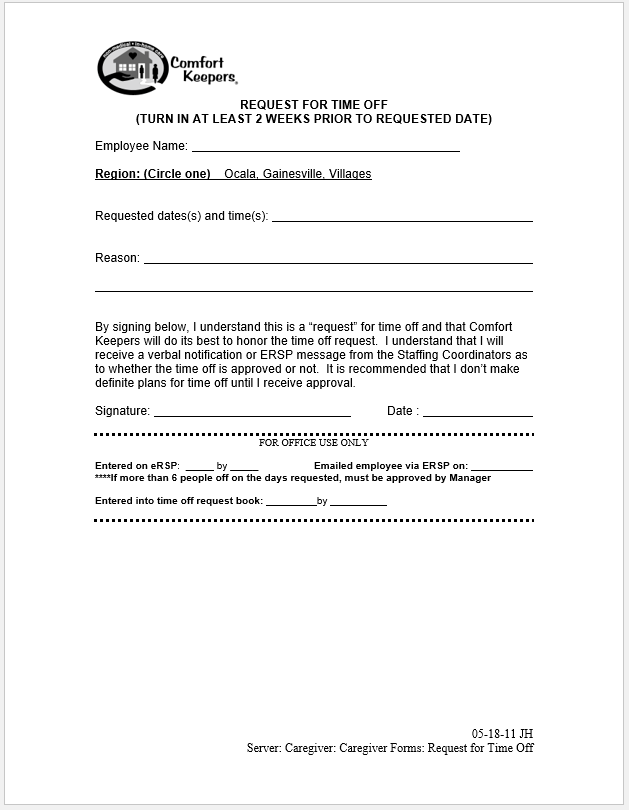 time off request form template 09