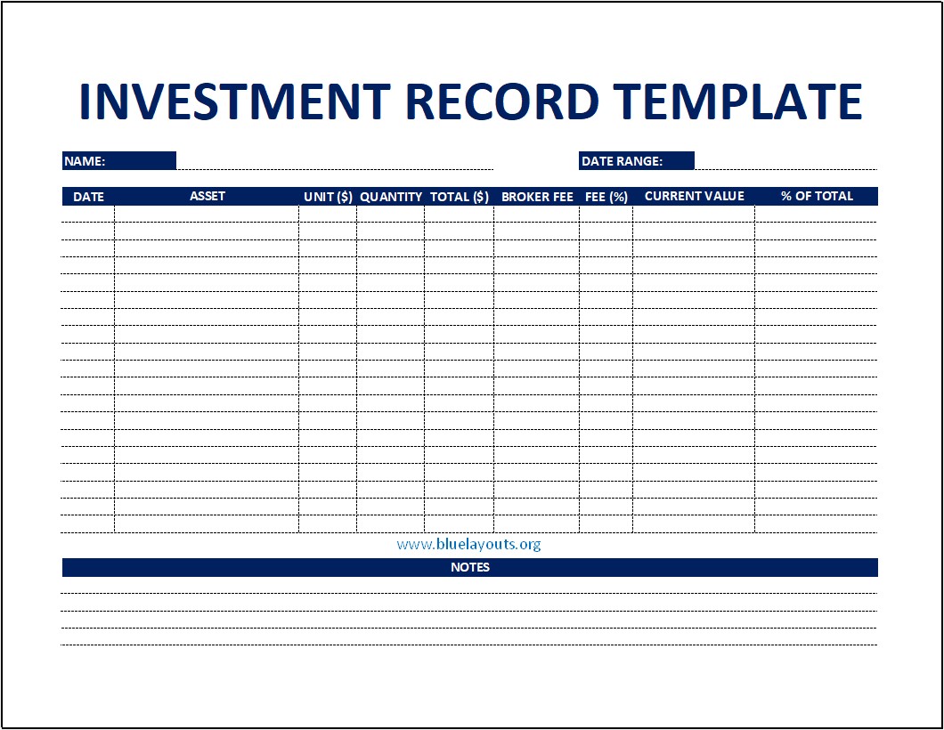 Free Investment Record Template