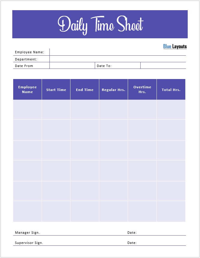 Customized Daily Timesheet Template