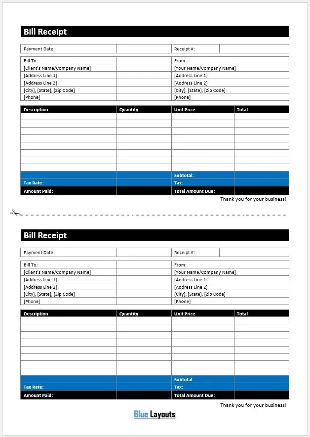 Bill Receipt Template 01