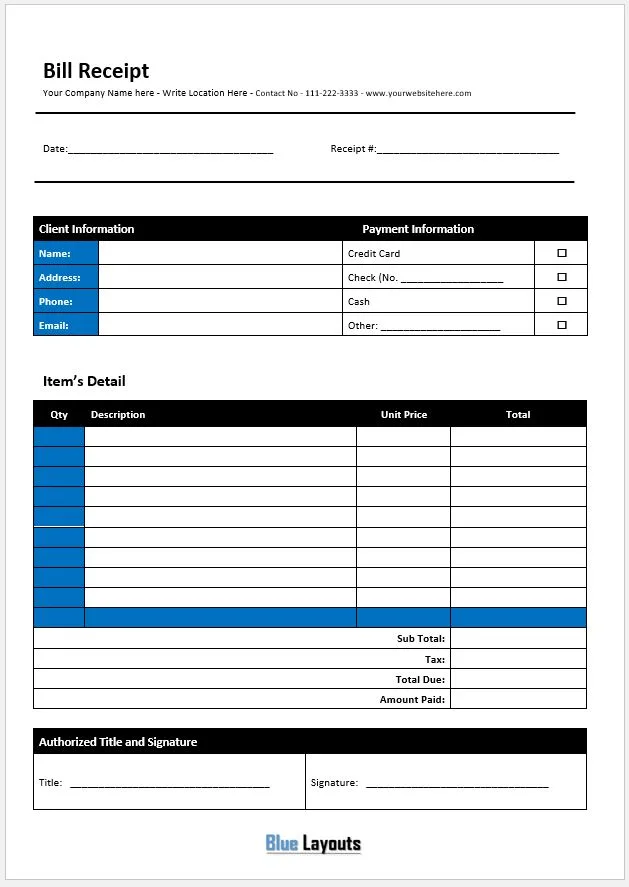 Bill Receipt Template 04