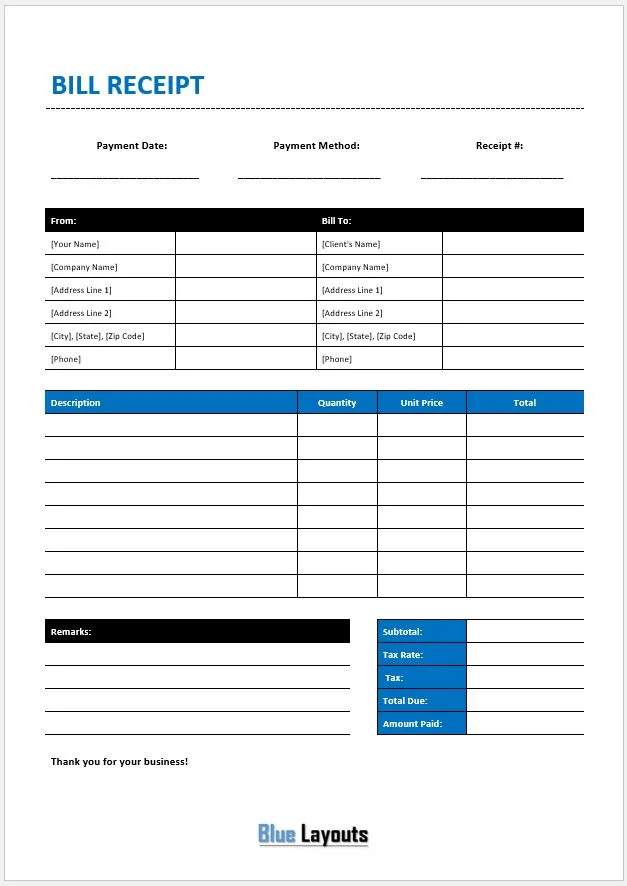 Bill Receipt Template 05