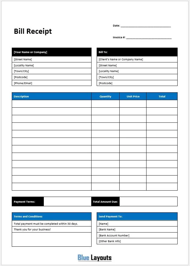 Bill Receipt Template 06