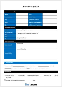 Promissory Note Template 02 - Blue Layouts