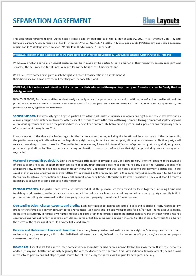 Separation Agreement Template 03