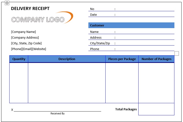 Delivery Receipt Template – Word