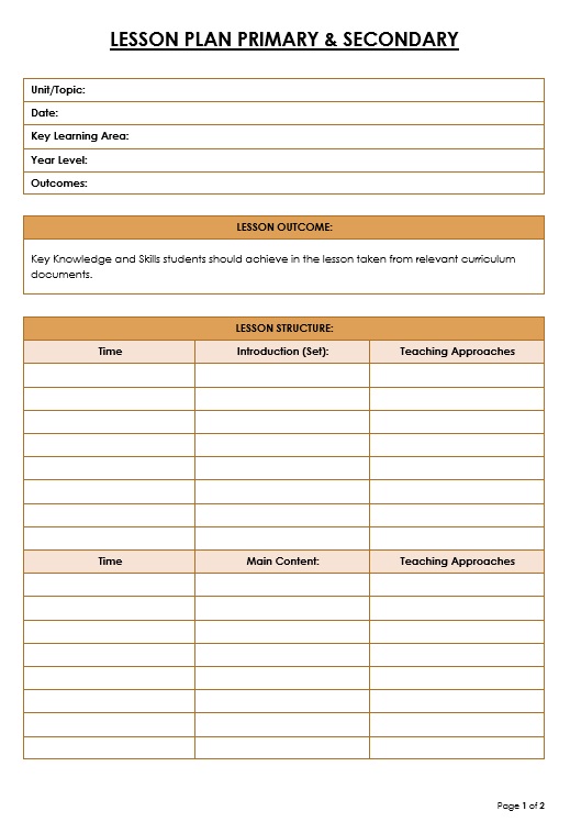 Lesson Plan for Primary and Secondary
