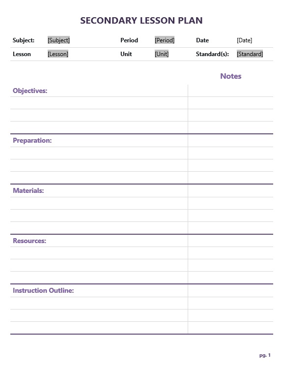 Secondary Lesson Plan Template