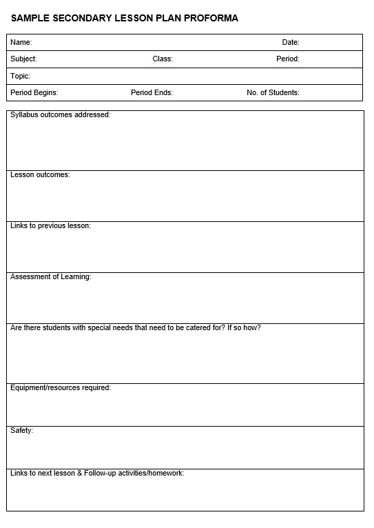 Secondary Lesson Proforma
