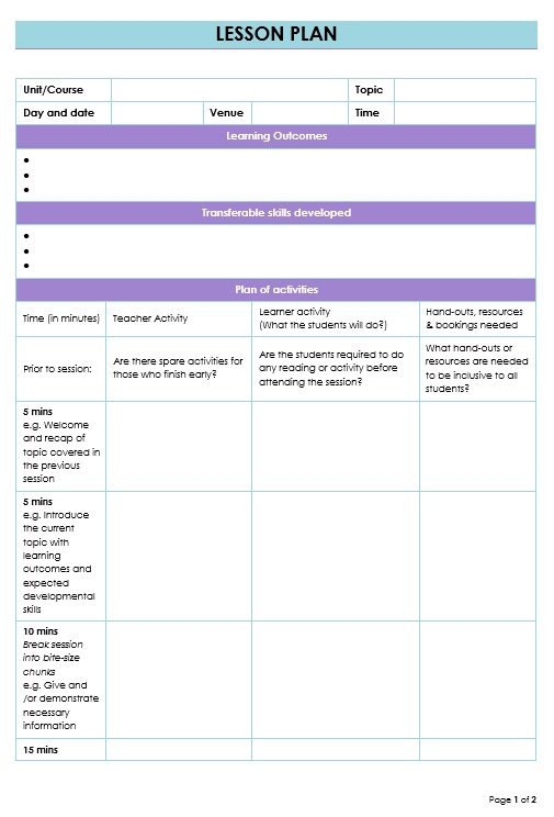 Unit Lesson Plan Template