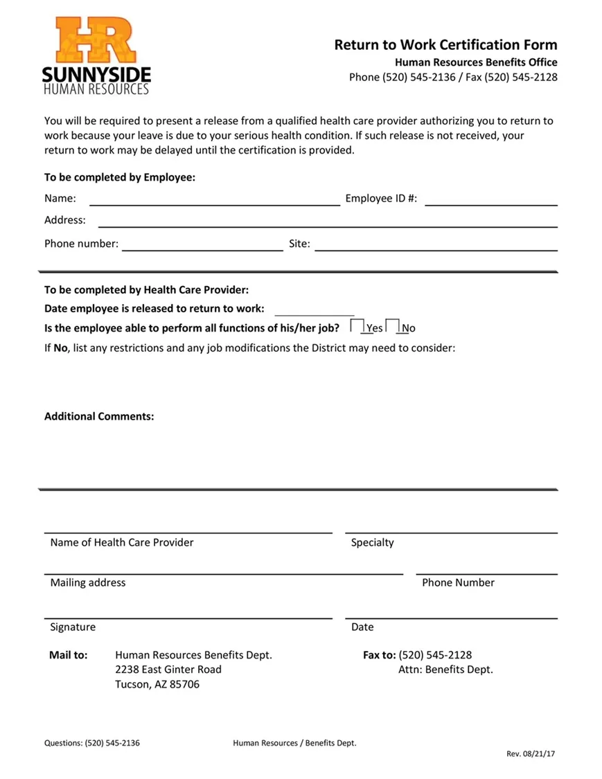 Return to Work Form 10