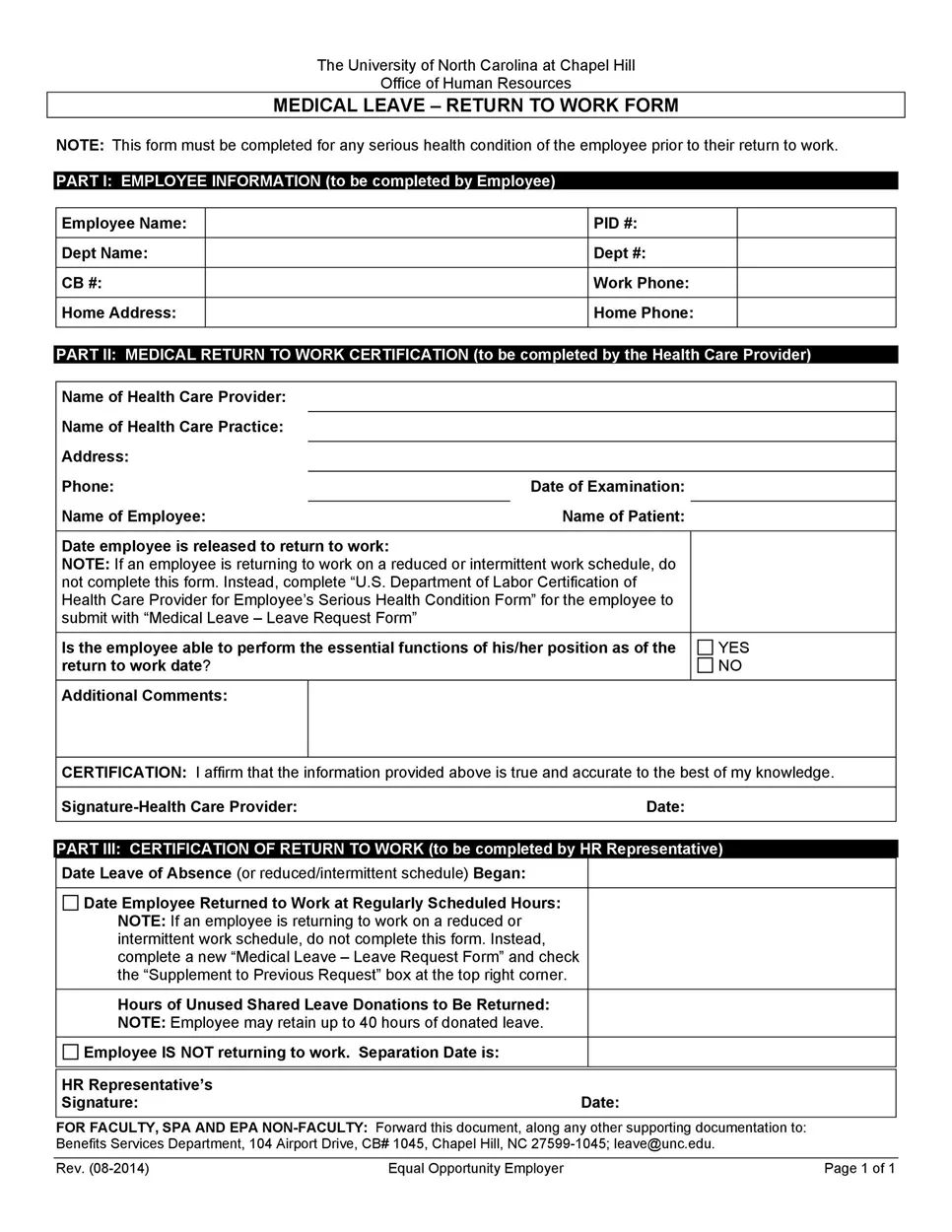 Return to Work Form 12