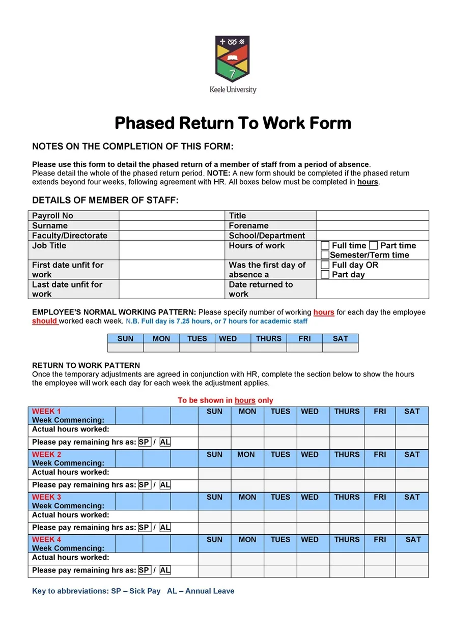 Return to Work Form 13
