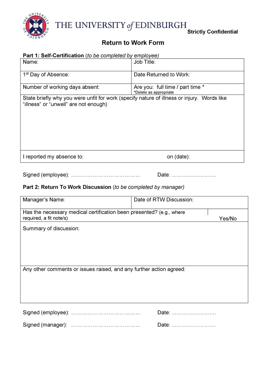 Return to Work Form 20