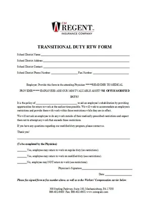 Return to Work Form 22