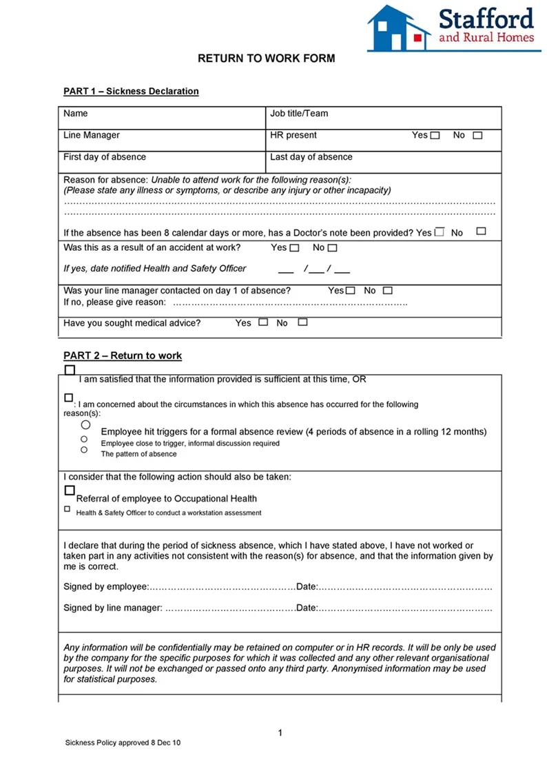 Return to Work Form 23