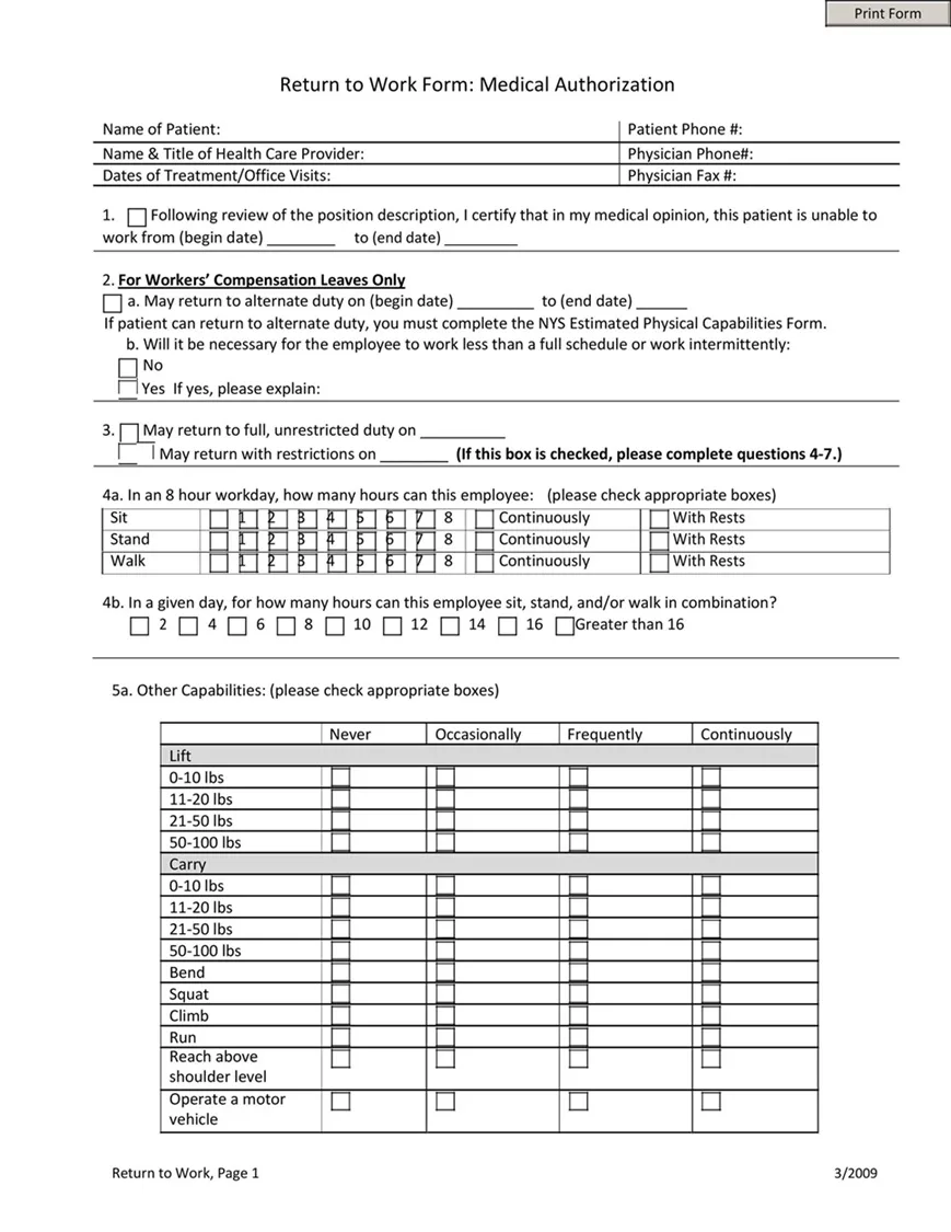 Return to Work Form 25