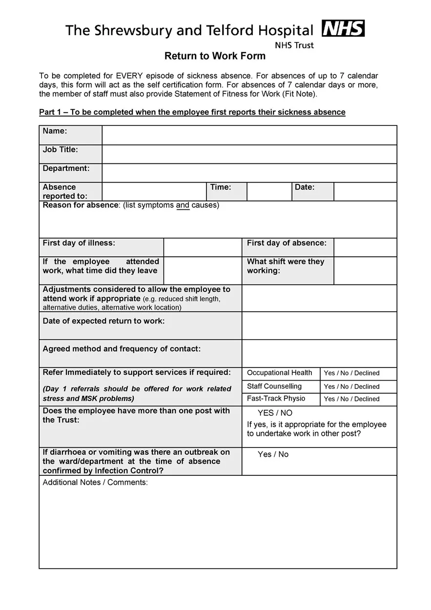 Return to Work Form 26