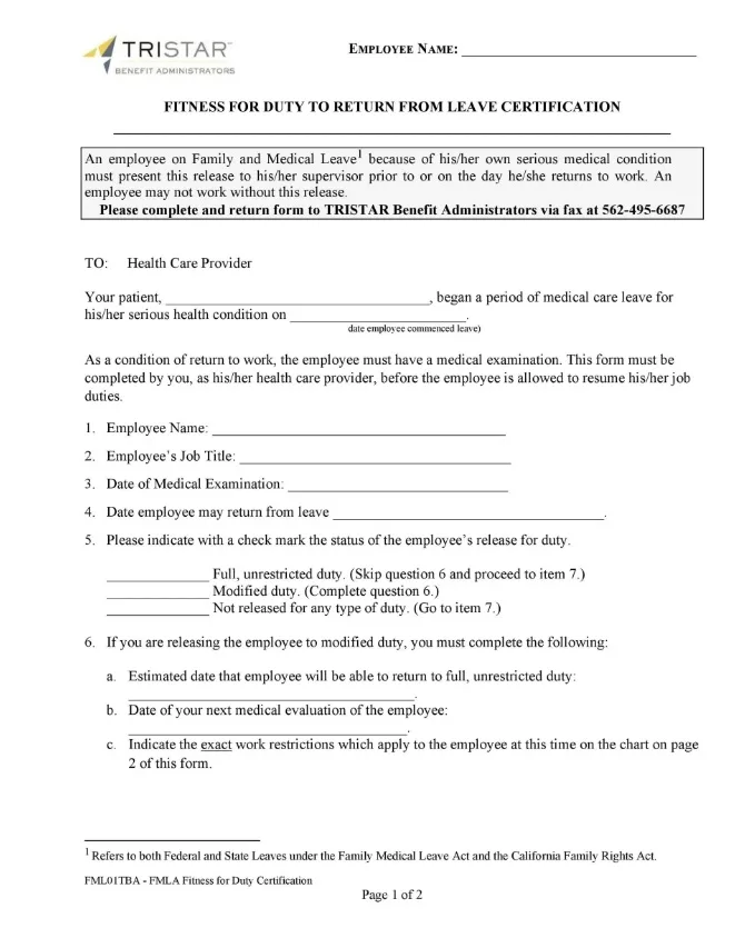 Return to Work Form 27