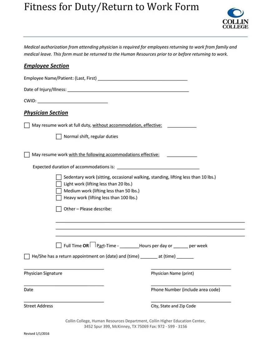 Return to Work Form 28