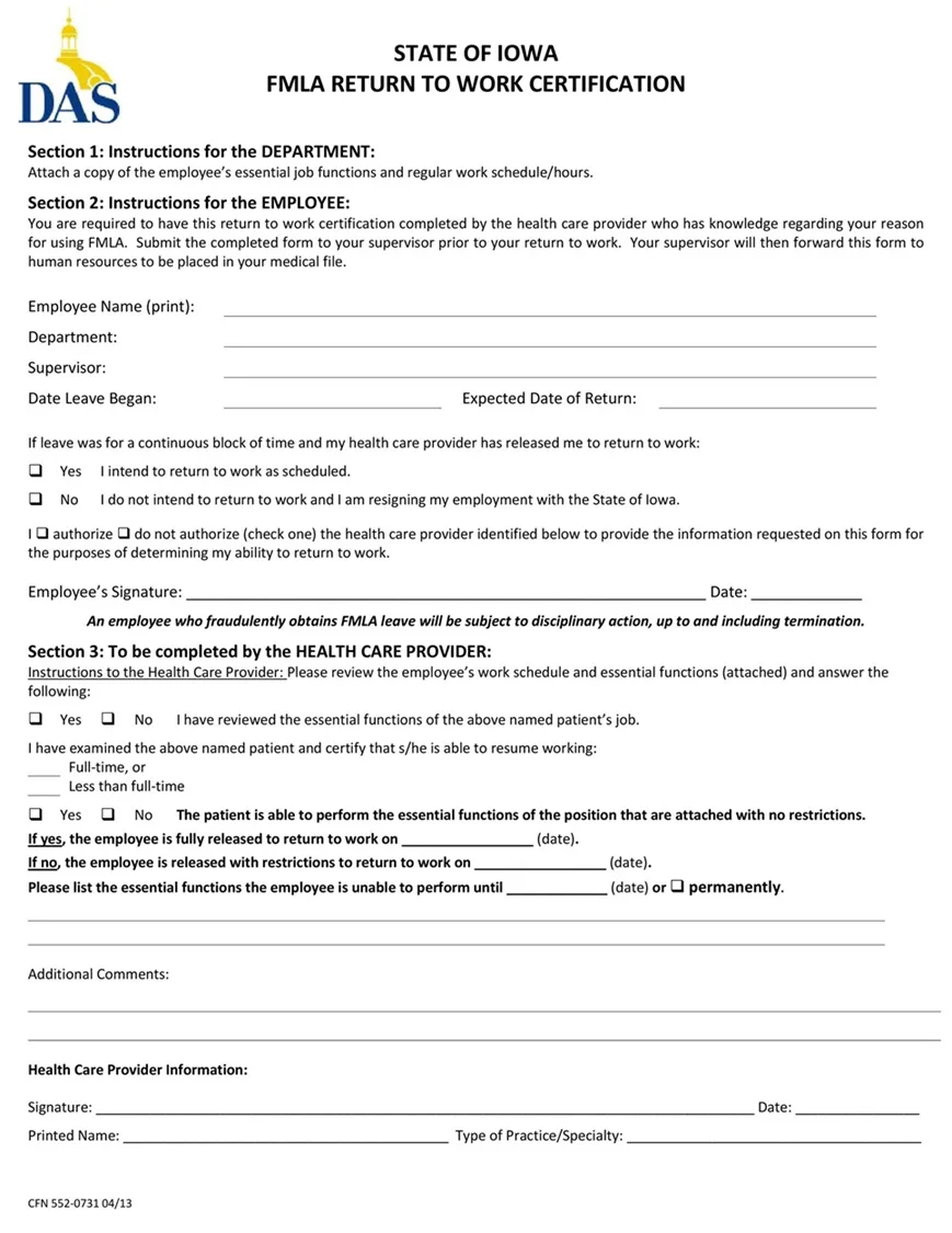 Return to Work Form 29