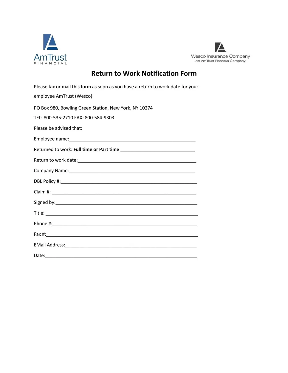 Return to Work Form 33