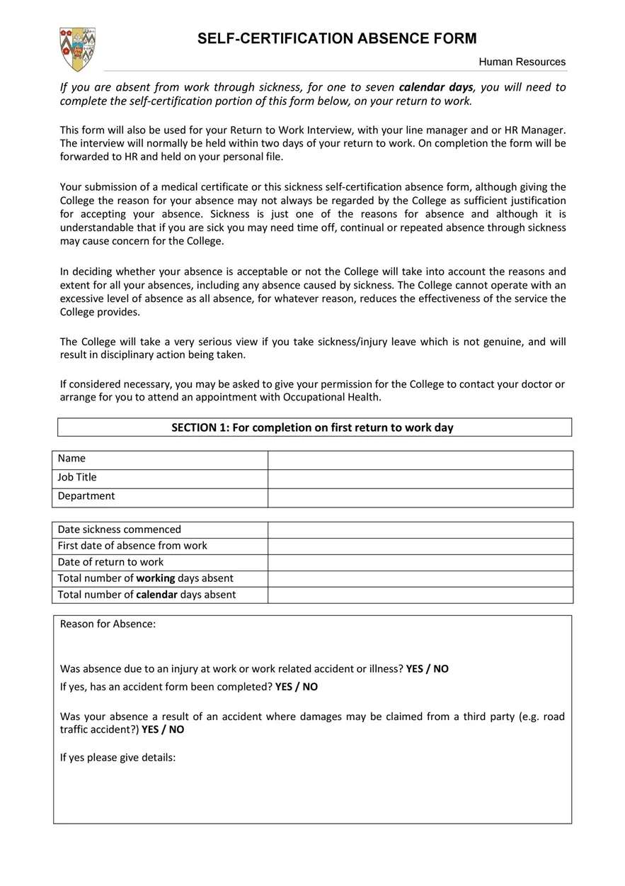 Return to Work Form 35