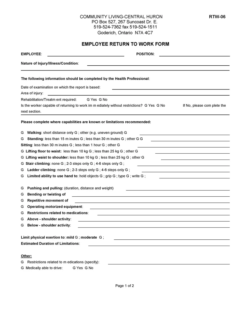 Return to Work Form 36