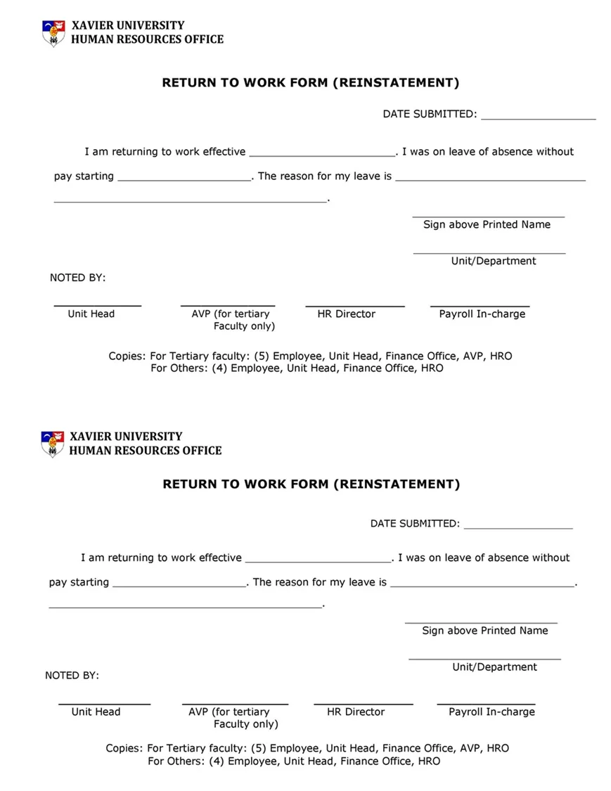 Return to Work Form 41