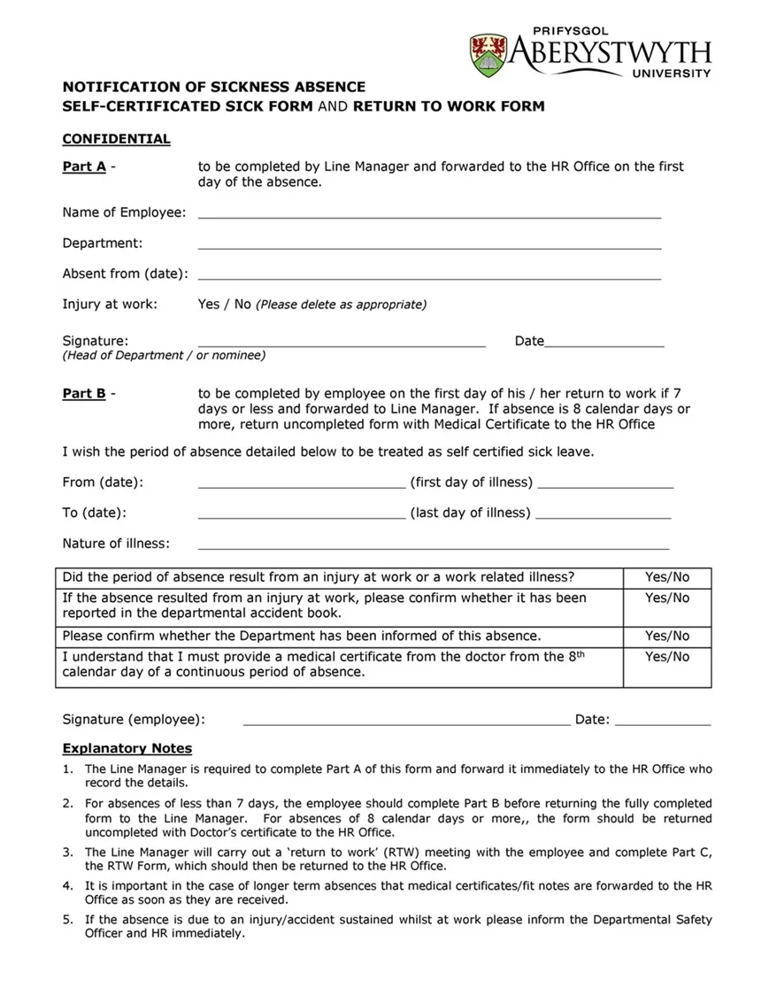 Return to Work Form 45