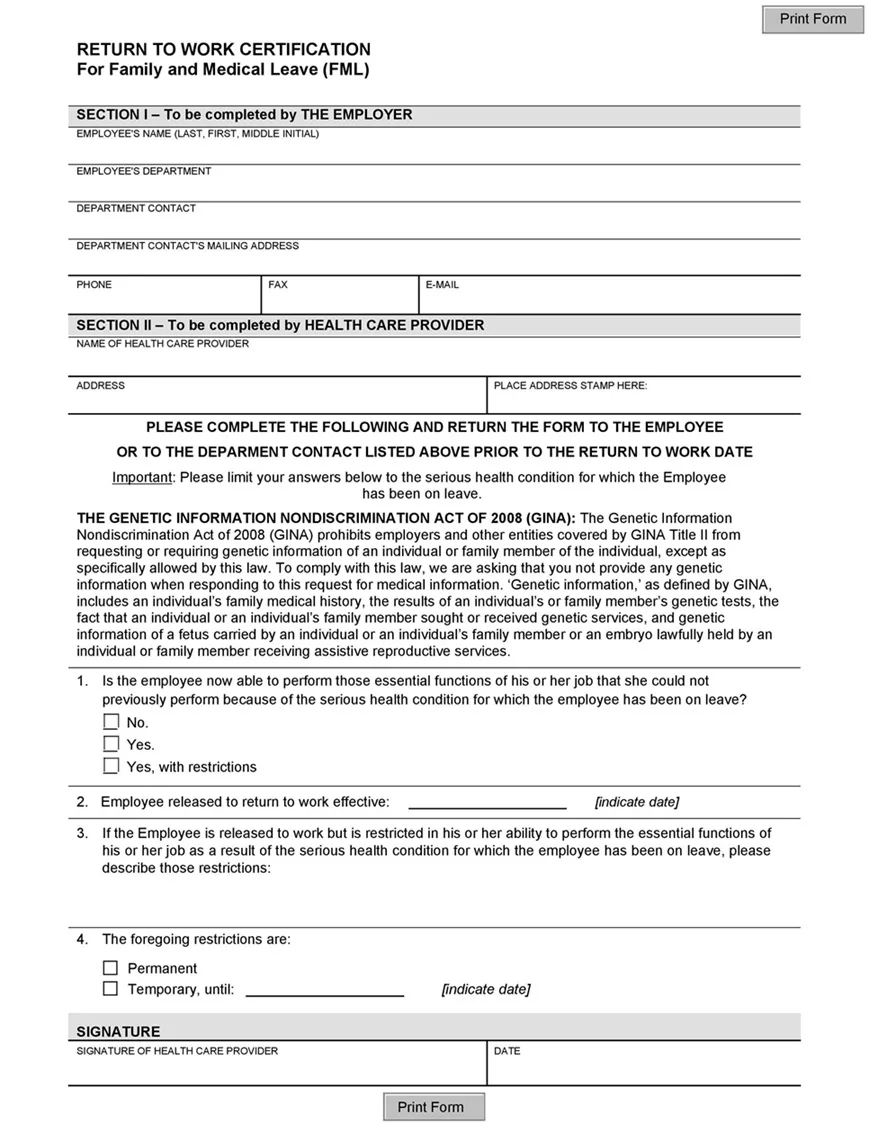 Return to Work Form 46