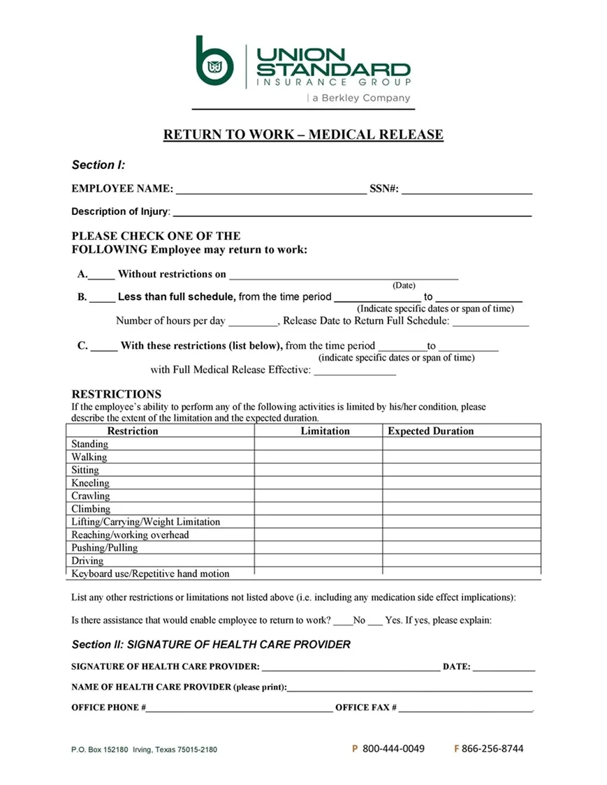 Return to Work Form 48